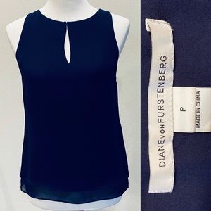 Diane von furstenberg 100% silk navy blue blouse